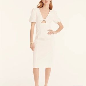 J.CREW puff-sleeve CUTOUT dress IVORY cocktail STRETCH Chino 14 NWT